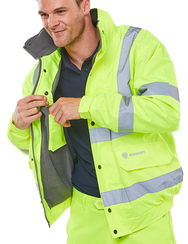 HIGH VISIBILITY FLEECE LINED BOMBER JACKET