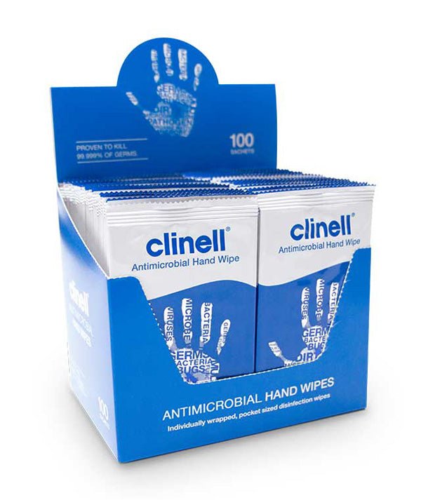 CLINELL ANTIBACTERIAL HAND WIPES INDIVIDUALLY WRAPPED