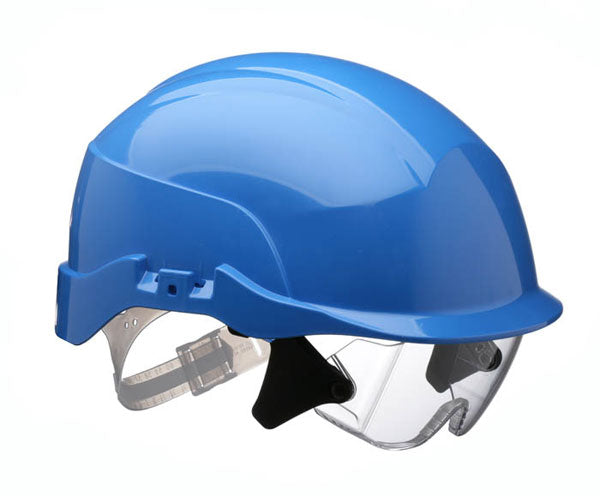 SPECTRUM SAFETY HELMET BLUE C/W INTEGRATED EYE PROTECTION